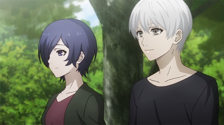 Ken Kaneki et Touka Kirishima dans Tokyo Ghoul.