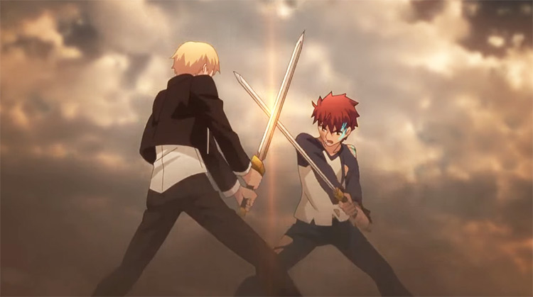 Shirou vs Gilgamesh Fate/stay night: Unlimited Blade Works scene